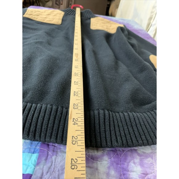 Lauren Ralph Lauren Women Large Black Equestrian Cardigan Faux Suede Patch - Picture 7 of 8